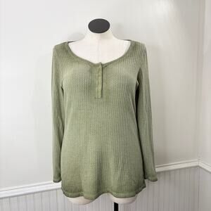 Torrid Size 1X Top Waffle Snap Henley Thermal Long Sleeve Tee Olivine Grunge